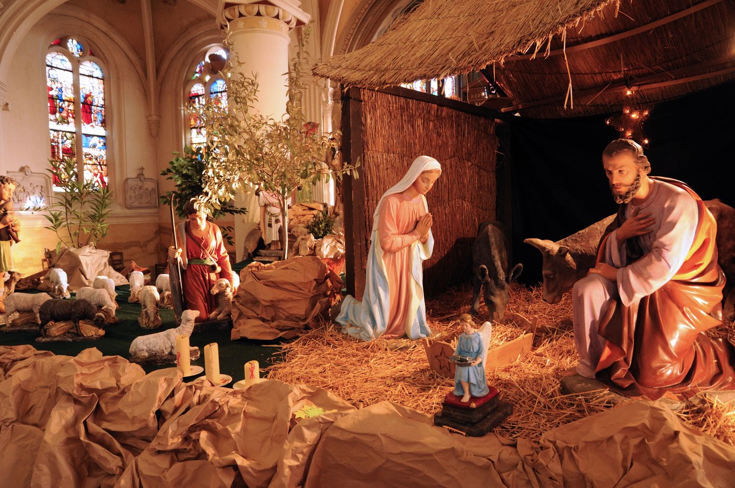 Christmas in France A nativity scene in a church in Triel-sur-Seine, France.
