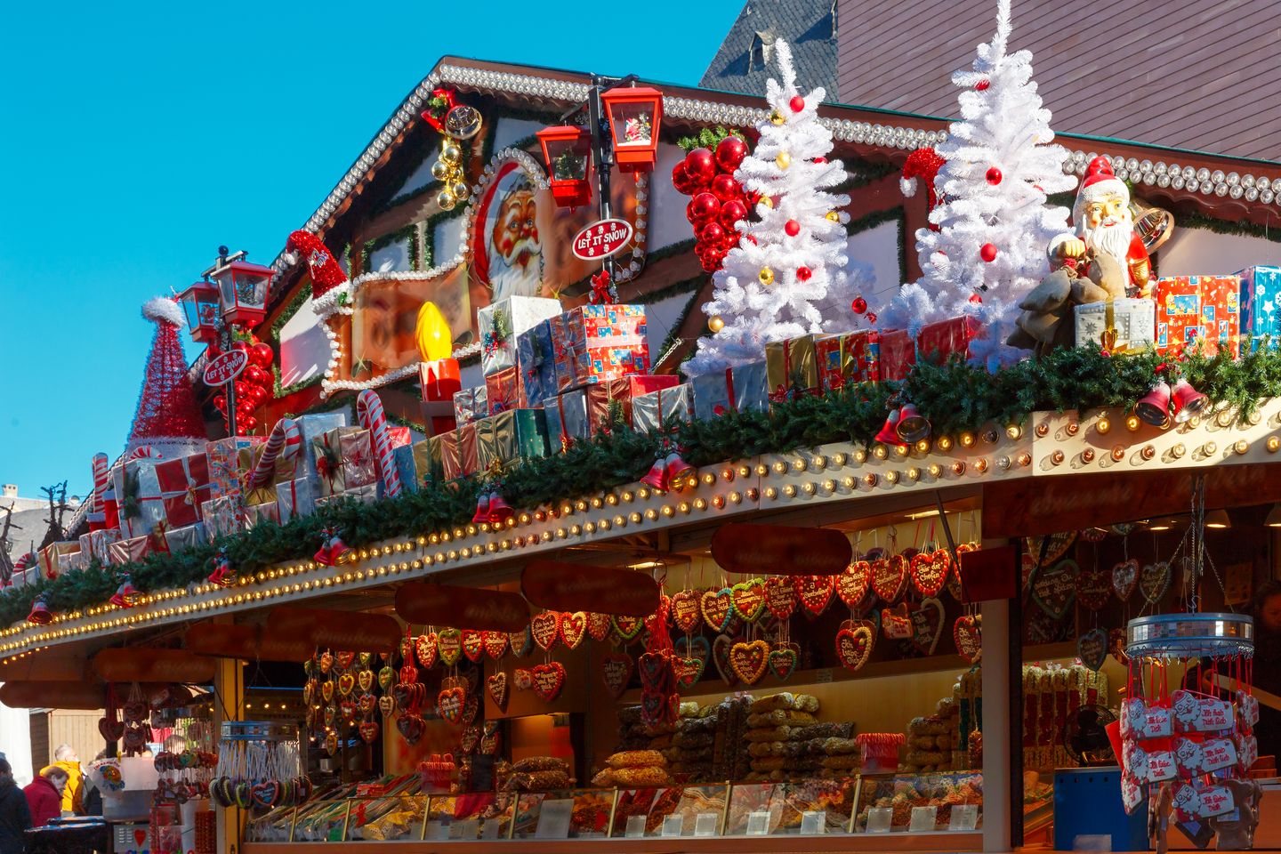 Christmas in France Decorated stalls at the Christmas market in Strasbourg, France.