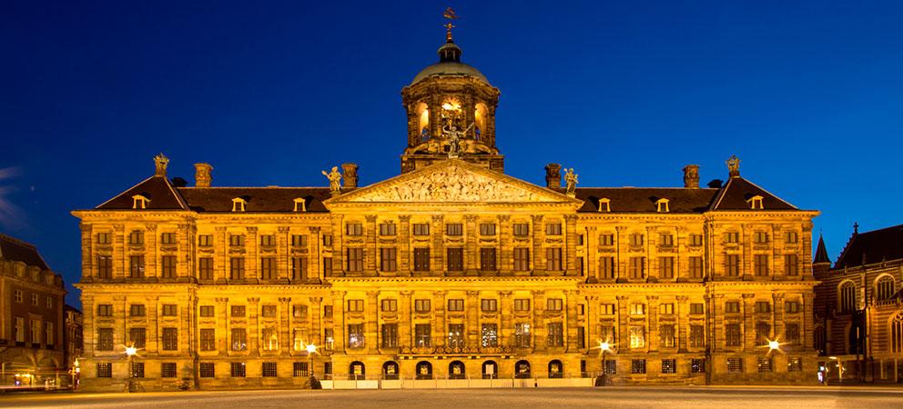 The Royal Palace of the Netherlands. Royal Palace at night